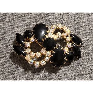 Juliana Style Jet Black and AB Crystal Brooch mid century